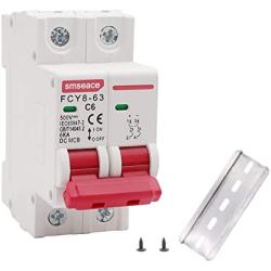 smseace DC Miniature Circuit Breaker, 6A 2P 500V Low Voltage DIN Rail Mounted Miniature Air Circuit Breaker, Suitable for Solar Panels Grid System.FCY8-63-C6-2P