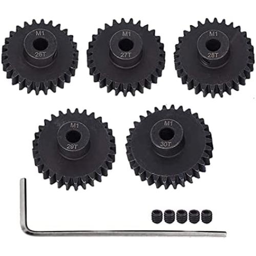 AMOGOT Metal Steel M1 Pinion Gear Sets 26T 27T 28T 29T 30T 5mm Shaft Motor Gears with Hex Key for 1/10 RC Brushless Brush Motor