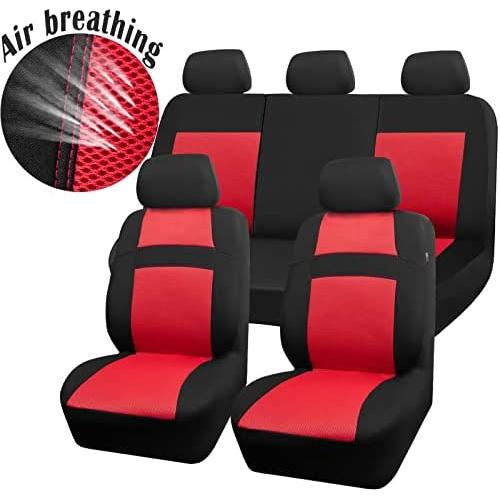 CAR PASS Rainbow Universal Fit 3D Air Mesh Car Seat Cover with 5mm Composite Sponge Inside,Airbag Compatible (Black Red)