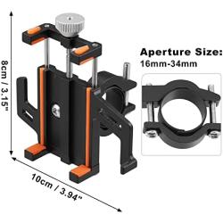 Motoforti Motorcycle Handlebar Cell Phone Holder 360° Rotatable Aluminum Alloy Phone Clip for ATV Scooter for Most 3.5-7 Inch Smartphones Black Orange