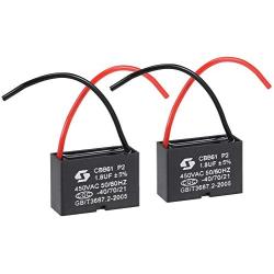 uxcell Ceiling Fan Capacitor CBB61 1.8uF 450V AC 2 Wires Metallized Polypropylene Film Capacitor 38x25x15mm for Electric Fan Pump Motor Generator 2Pcs
