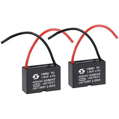 uxcell Ceiling Fan Capacitor CBB61 1.8uF 450V AC 2 Wires Metallized Polypropylene Film Capacitor 38x25x15mm for Electric Fan Pump Motor Generator 2Pcs