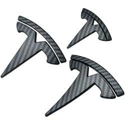 YHCDSEA Model Y Steering Wheel/Front Trunk/Rear Trunk Logo Sticker Cover Emblem Badge Decals 3PCS/Set for Tesla Model Y Accessories (Matt Carbon Fiber Pattern)