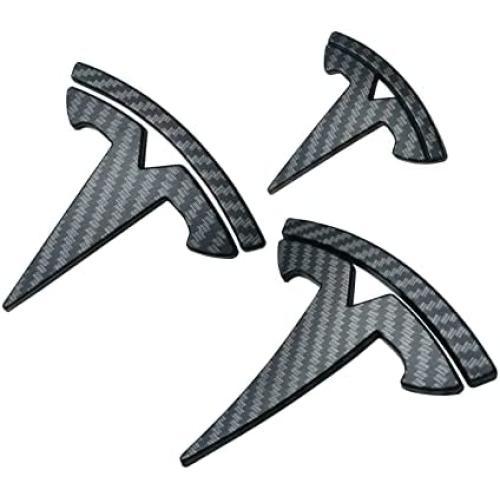 YHCDSEA Model Y Steering Wheel/Front Trunk/Rear Trunk Logo Sticker Cover Emblem Badge Decals 3PCS/Set for Tesla Model Y Accessories (Matt Carbon Fiber Pattern)
