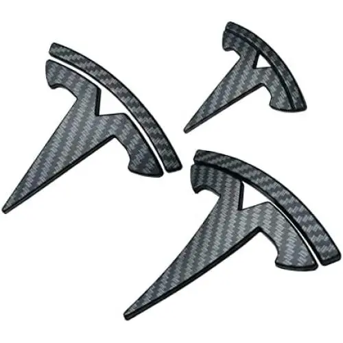 YHCDSEA Model Y Steering Wheel/Front Trunk/Rear Trunk Logo Sticker Cover Emblem Badge Decals 3PCS/Set for Tesla Model Y Accessories (Matt Carbon Fiber Pattern)