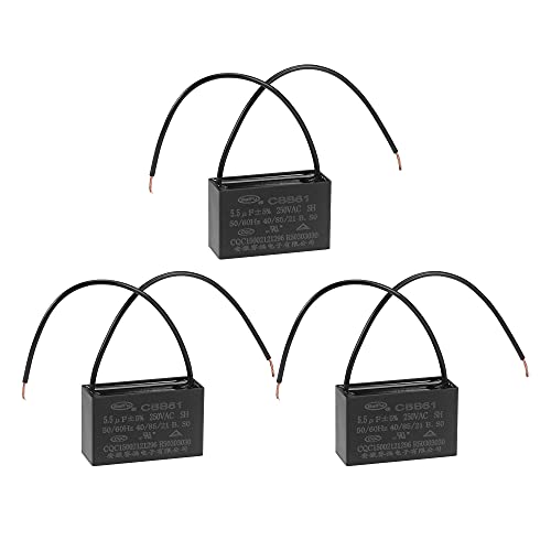 uxcell Ceiling Fan Capacitor CBB61 5.5uF 250V AC 2 Wires Metallized Polypropylene Film Capacitor 47x29x18mm for Electric Fan Pump Motor Generator 3Pcs