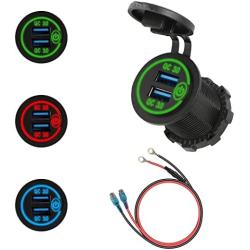 XMSJSIY Quick Charge 3.0 Dual USB Car Charger Socket, Touch Switch Waterproof Power Outlet Fast Charge Adapter with LED Voltmeter & 10A Wire Fuse for 12V/24V Car Boat Marine Truck Golf RV Motorcycle