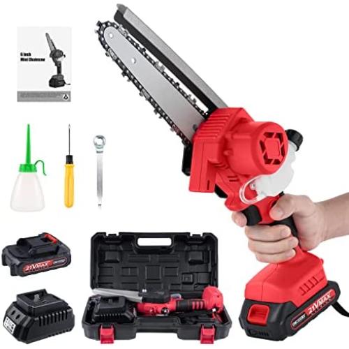Mini Chainsaw Cordless 6 Inch, Electric Chainsaw Kit Battery Powered with Brushless Motor, Auto Add Oil, One-Hand Use Portable Chain saw, Handheld Small Chainsaw for Tree Trimming Wood Cutting