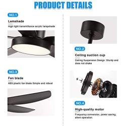 46 Inch Ceiling Fan with Light and Remote Control Black, ALUOCYI Flush Mount Ceiling Fan with 3 Color Light, 5 Blades, 6 Speeds, Noiseless Reversible Motor for Bedroom, Living Room, Indoor or Outdoor