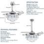 Crystal LED Ceiling Fans with Lights and Remote Controller 42 Inches Modern Fandelier Ceiling Lighting Fixture Crystal Fan Light Kit for Bedroom Dinning Room Living Room (Chrome Polished)
