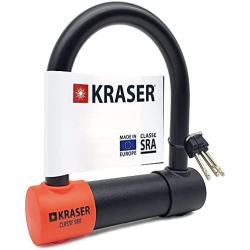 KRASER KR120S Anti-Theft U Lock Diameter 18 mm Homologated SRA Approved Heavy Duty Motorcycle Scooter Bicycle Lock Bike Lock With Key 120 x 125 Black and Orange