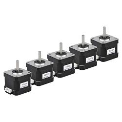 RTELLIGENT Nema 17 Stepper Motor 5PCS, 2 Phase Step Motor Bipolar 1.5A 59.5oz.in(42Ncm) 42x42x38mm 4-Wire 30cm Long Cable for 3D Printer (5, 42A02C-XH2.54)