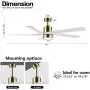 WINGBO 54 Inch DC Ceiling Fan with Lights and Remote Control, 5 Reversible Carved Wood Blades, 6-Speed Noiseless DC Motor, Modern Ceiling Fan in Brass Finish with White Blades, ETL Listed