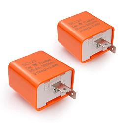 12V Speed Adjustable 2 Pin LED Electronic Flasher Relay for Motorcycle Turn Signal Direct Replacement Universal Hazard Warn Hyper Flash Relay (Orange,2pcs)