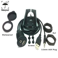 USB Mounting Cable, GOSYSONG USB 2.0 + 3.5mm AUX Car USB Mount Flush Cable, Waterproof Mount Cable 3ft–USB Extension Flush, Dash Panel Mount Cable for Car, Boat,Truck,Motorcycle and More