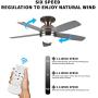 Ceiling Fans with Lights Remote Control, 52 Inch Indoor Ceiling Fan for Living Room Bedroom Home, Modern Rustic Ceiling Fan with 5 Blades, Reversible Motor, 2 Timers, 6 Speed (Silver)