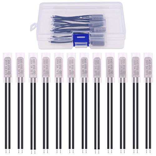 Hilitchi 12 Pcs Normally Close Thermoastat Temperature Control Switch Auto Reset 45 to 135°C Thermostat KSD9700 Assortment Kit