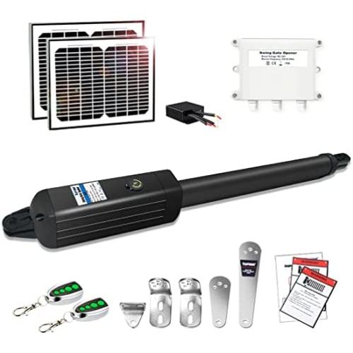 TOPENS A8S Automatic Gate Opener Kit Heavy Duty Solar Single Gate Operator for Single Swing Gates Up to 880 Pounds Gate Motor with Solar Panel