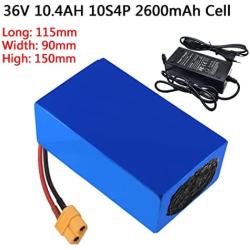 Jieoto 36V E-Bike Battery 10.4AH 12AH 10S4P Lithium-ion Ebike Battery Pack Customizable High-Ampere BMS Board Battery Fit for 100W 200W 250W 350W 500W Motor with 42V 2A Charger