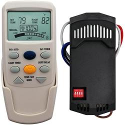 Universal Thermostatic Ceiling Fan Light Remote Control Kit, Replacement for Hampton Bay, Harbor Breeze, Hunter, w/Receiver, Timer, LCD Display Temp, 3-Speed, FAN-9T L3HFAN-9T, No Dimmer, No Reverse