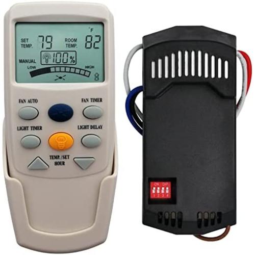 Universal Thermostatic Ceiling Fan Light Remote Control Kit, Replacement for Hampton Bay, Harbor Breeze, Hunter, w/Receiver, Timer, LCD Display Temp, 3-Speed, FAN-9T L3HFAN-9T, No Dimmer, No Reverse
