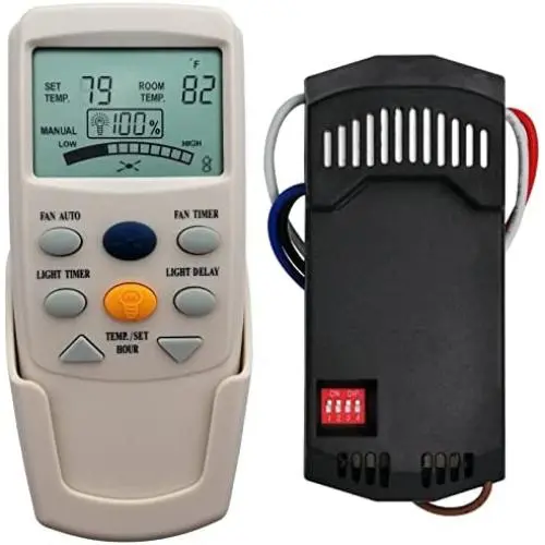 Universal Thermostatic Ceiling Fan Light Remote Control Kit, Replacement for Hampton Bay, Harbor Breeze, Hunter, w/Receiver, Timer, LCD Display Temp, 3-Speed, FAN-9T L3HFAN-9T, No Dimmer, No Reverse Universal Thermostatic Ceiling Fan Light Remote Control Kit, Replacement for Hampton Bay, Harbor Breeze, Hunter, w/Receiver, Timer, LCD Display Temp, 3-Speed, FAN-9T L3HFAN-9T, No Dimmer, No Reverse