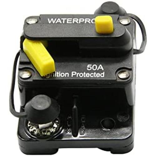 50Amp Circuit Breaker,12V-48V DC Fuse Holder,Replace Fuses,with Reset Button,for Automotive Marine Boat Audio System Current Overload Protection(50A)
