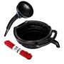 Oil Change Kit - Includes Oil Pan, Longneck Oil Funnel, and 5 Pack of Shop Towels - Motor Oil Drain pan for Changing Oil - Oil Change Value Kit with by Foxtrot Living
