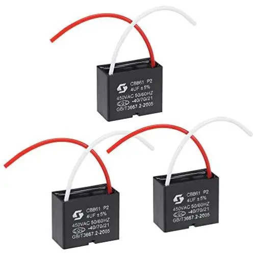 uxcell Ceiling Fan Capacitor CBB61 4uF 450V AC 2 Wires Metallized Polypropylene Film Capacitor 38x31x20mm for Electric Fan Pump Motor Generator 3Pcs