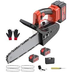 Chain Saw Lithium Battery,Mini Pruning Chainsaw Rechargeable Electric Saw Automatic Lubrication,Brushless Copper Motor for Orchard Pruning, Chopping Wood (Color : Chainsaw kit - C)