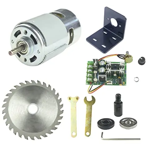 CONQUERALL 775 DC Motor DC 12V 6000RPM / 24V 12000RPM Large Torque High Power Motor with M10-5 Connecting Rod Set Bracket Saw Blade and 20A Speed Controller