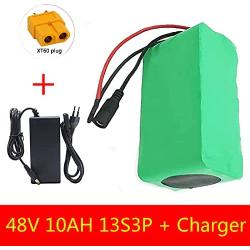 Wnicek 48V E-Bike Battery Pack 10Ah 13S 3P Customizable Lithium Battery for 200W 350W 500W 750W 1000W Motor for Electric Tools Electric Scooters Electric Bicycles with Charger