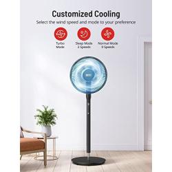 Paris Rhône Fans for Home Bedroom, Quiet Pedestal Floor Fan with Remote, Turbo&12 Speed Levels, 120° Oscillating, DC Motor Fan with 7 Blades, 8H Timer, Sleep Mode, Adjustable Height up to 46.8