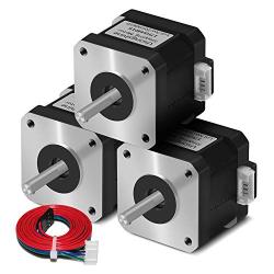 Usongshine Nema 17 Stepper Motor 42BYGH 1.8 Degree 1.5A 42 Motor (17HS4401S) 42N.cm (60oz.in) 4-Lead with 1m Cable and Connector for DIY CNC 3D Printer (Pack of 3)