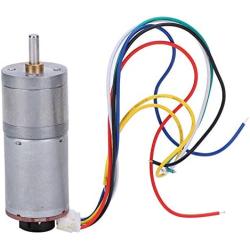 GA25-370 Gear Motor DC with Speed Encoder, Stainless Steel High Torque Electric Micro Speed Reduction Geared Motor Brush DC Motors Reducer Copper (DC12V 300RPM)
