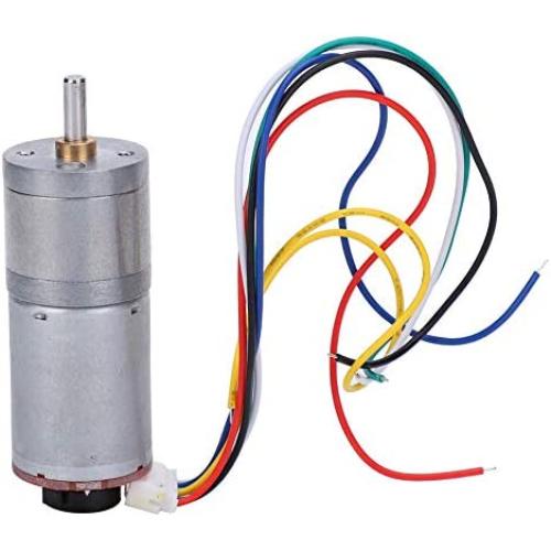 GA25-370 Gear Motor DC with Speed Encoder, Stainless Steel High Torque Electric Micro Speed Reduction Geared Motor Brush DC Motors Reducer Copper (DC12V 300RPM)