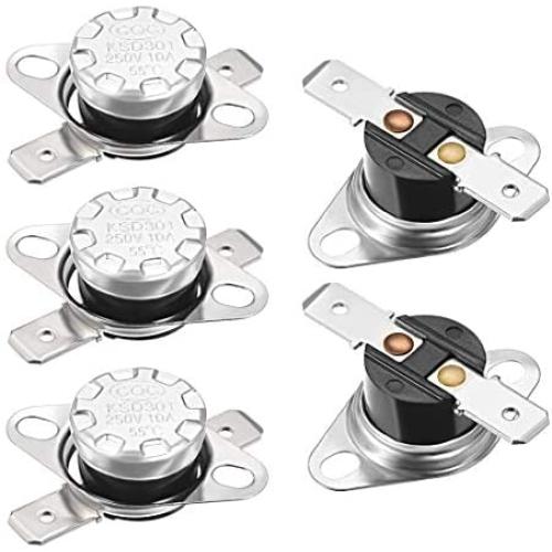 uxcell KSD301 Thermostat 55°C/131°F 10A Normally Open N.O Adjust Snap Disc Temperature Switch for Microwave,Oven,Coffee Maker 5pcs