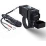 iMESTOU Motorcycle Phone Charger Kit 18W Ring Terminal to USB C 3.0A Quick Charge Dual USB QC 3.0 Handlebar Cellphone Charge Adapter Switch & Fuse for 12V/24V Motorcycles