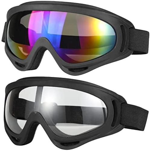 Ski Goggles, 2 Snowboard Motorcycle Goggles Men Women Youth Kids Boy Girls Adults UV Protection Foam Skiing Goggles