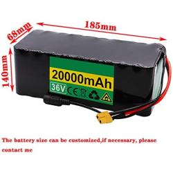 Jieoto 36V E-Bike Li-ion Battery 20Ah 10S 7P Lithium Battery Pack Built-in BMS Suitable for 650W 500W 350W 250W 200W Electric Bicycles Motor with 42V Charger and XT60-Plug
