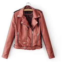 Women Ladies Lapel Motor Jacket Coat Zip Biker Short Punk Cropped Tops Solid Color Faux Leather Jacket