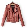 Women Ladies Lapel Motor Jacket Coat Zip Biker Short Punk Cropped Tops Solid Color Faux Leather Jacket