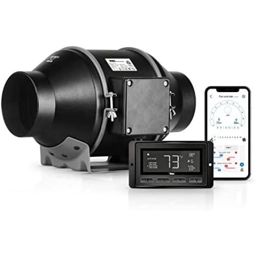 iPower Quiet 4 Inch Inline Duct Ventilation Fan with Temperature Humidity App Control via Bluetooth and WiFi, Exhaust Blower for Hydroponics, 4 EC, Heating Cooling Booster and Grow Tent