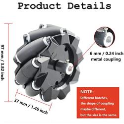 Premium 97mm Mecanum Wheel for AGV Robot Car Chassis, Omni Directional Tire with 4pcs Metal 6mm Coupling Motor Connector for Arduino Raspberry Pi Microbit DIY RC Toy Part STEAM Maker Remote