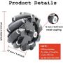 Premium 97mm Mecanum Wheel for AGV Robot Car Chassis, Omni Directional Tire with 4pcs Metal 6mm Coupling Motor Connector for Arduino Raspberry Pi Microbit DIY RC Toy Part STEAM Maker Remote