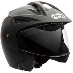 MMG Model 20 Motorcycle Open Face Helmet DOT Street Legal - Flip Up Clear Visor - Matte Black - Small