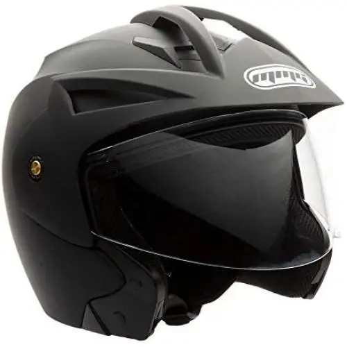 MMG Model 20 Motorcycle Open Face Helmet DOT Street Legal - Flip Up Clear Visor - Matte Black - Small
