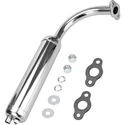 FVRITO Chrome Exhaust Muffler Pipe and gasket nut kit for 2 stroke 49cc 60cc 66cc 80cc Engines Gas Motorized Bicycle Motor Bikes Silver