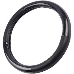 Motor Trend Premium Carbon Fiber Steering Wheel Cover Black Vinyl with Carbon Fiber Accent - 13.5