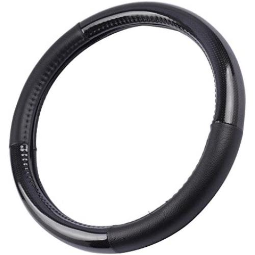 Motor Trend Premium Carbon Fiber Steering Wheel Cover Black Vinyl with Carbon Fiber Accent - 13.5